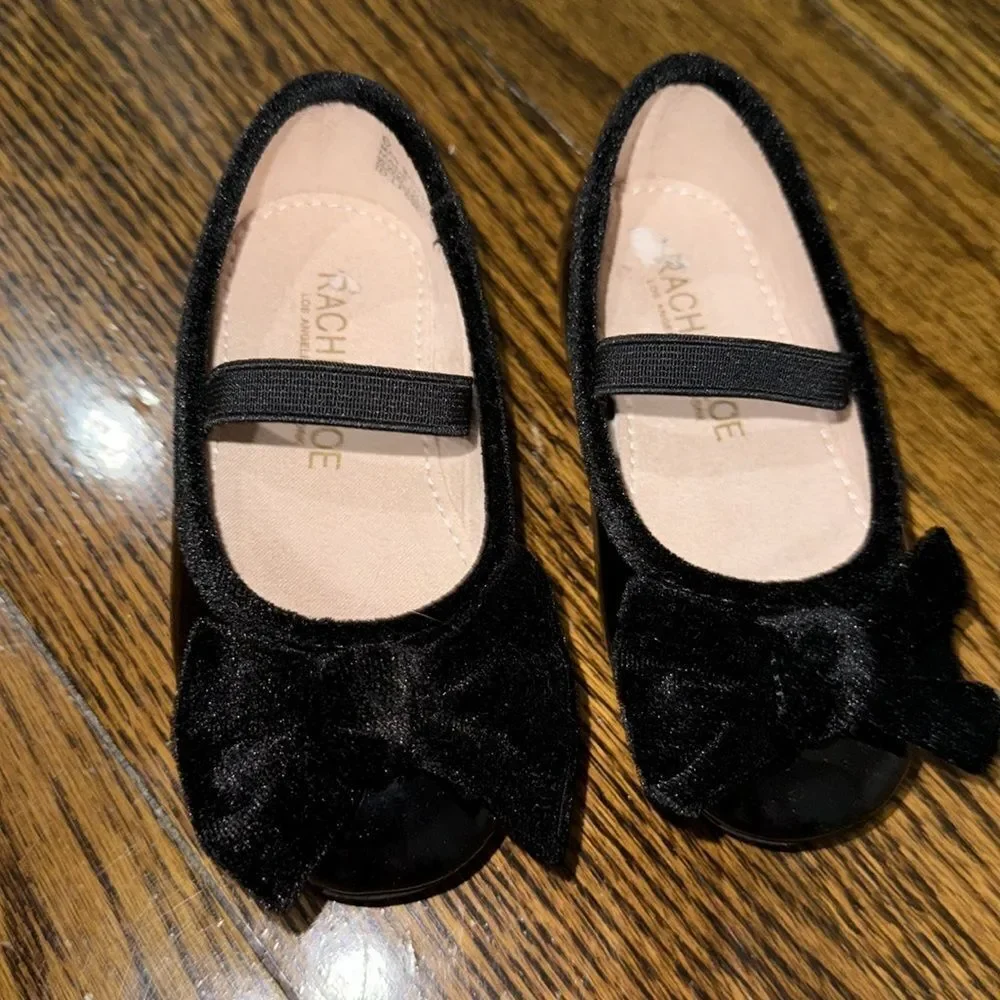 Rachel Zoe Black Velvet Kids Shoes with Bow 6